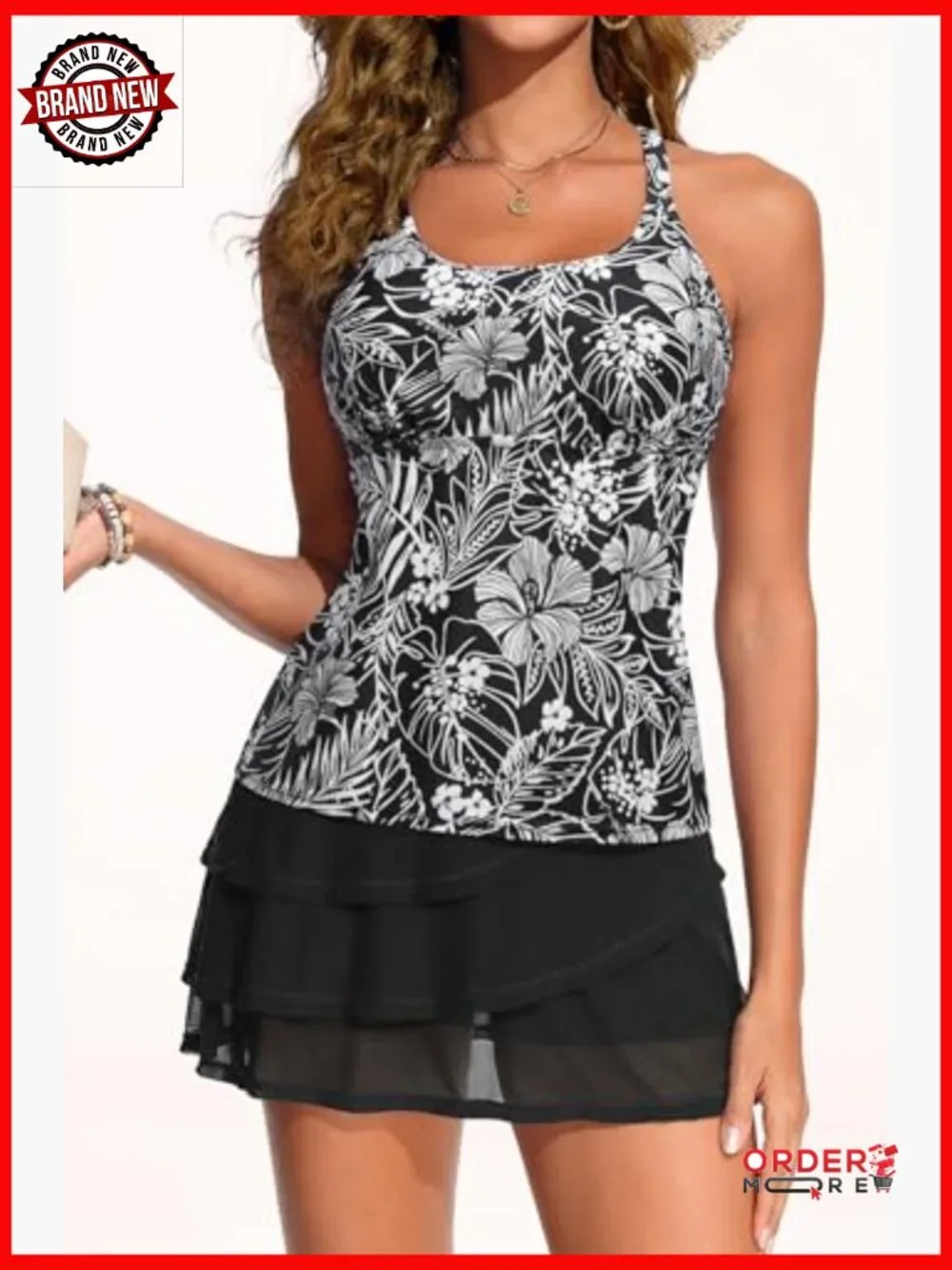 Two Piece Tankini Swimwear with Shorts Tummy Control Athletic Bathing Suit - Picture 3 of 6